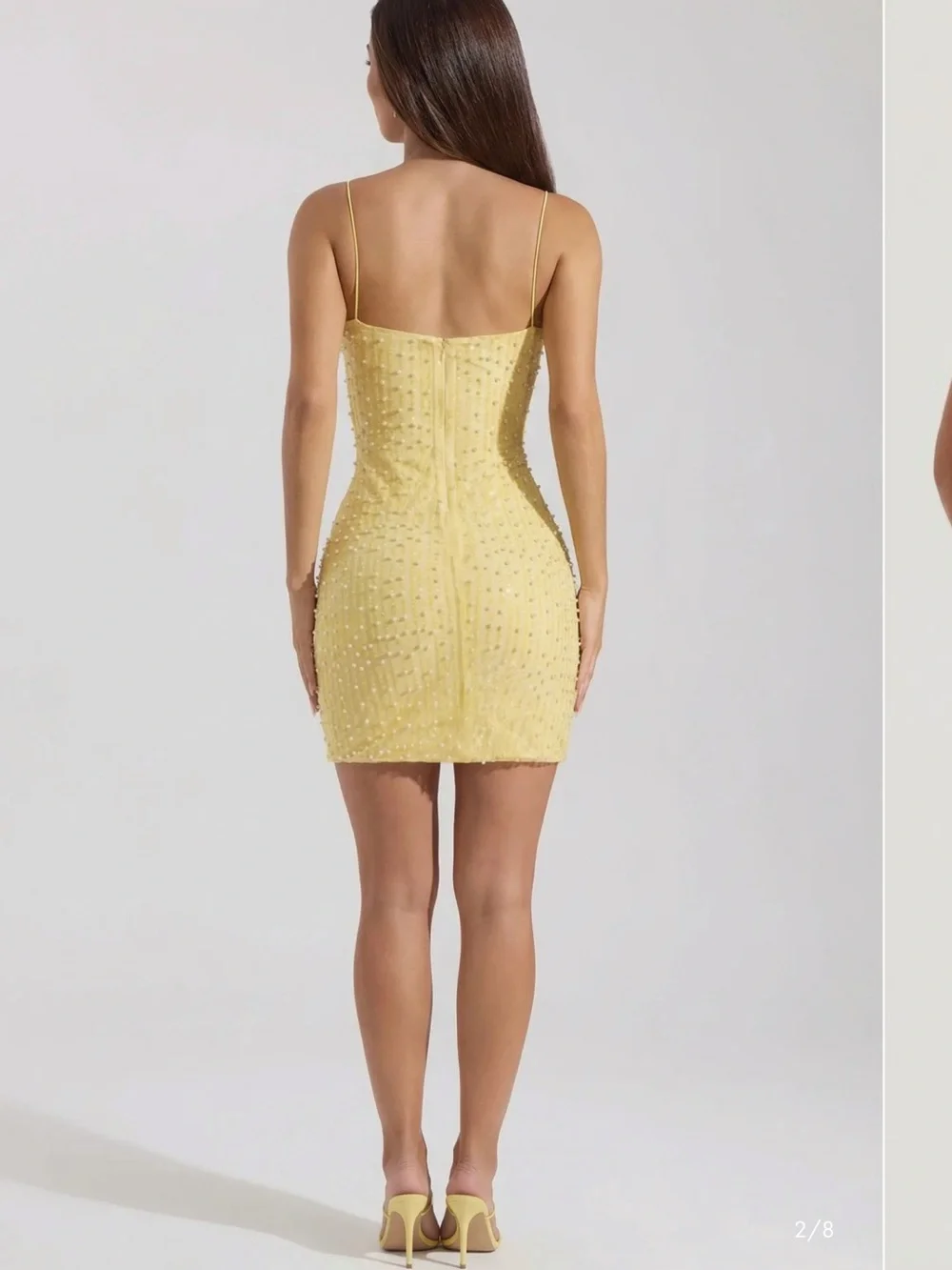 Oh Polly Yellow Beaded Spaghetti Strap Mini Dress - Picture 2 of 5